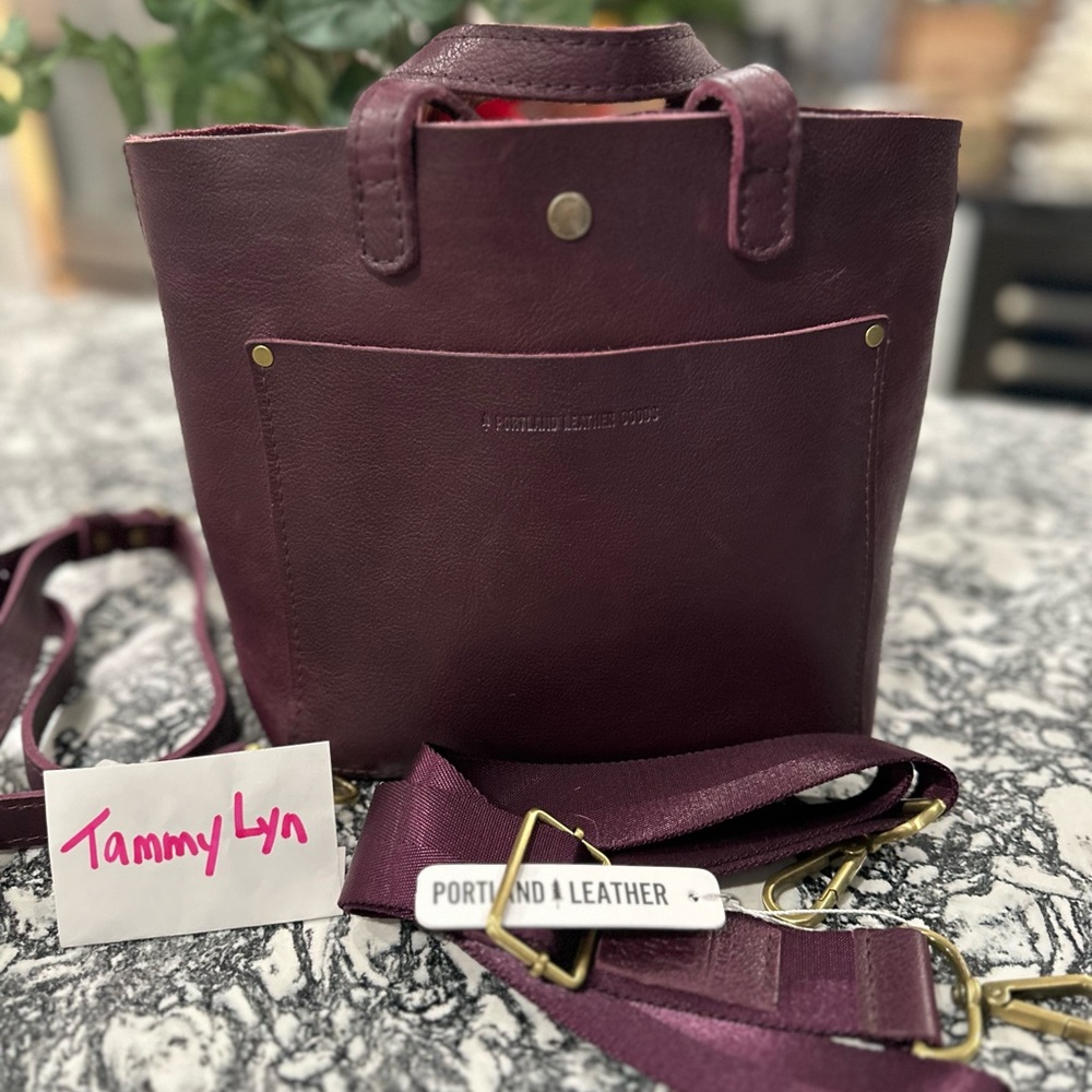 PLG Plum mini tote & herringbone strap